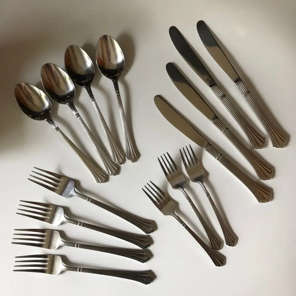 Estia DORIAN stainless ribbed glossy flatware bundle (15 pieces)